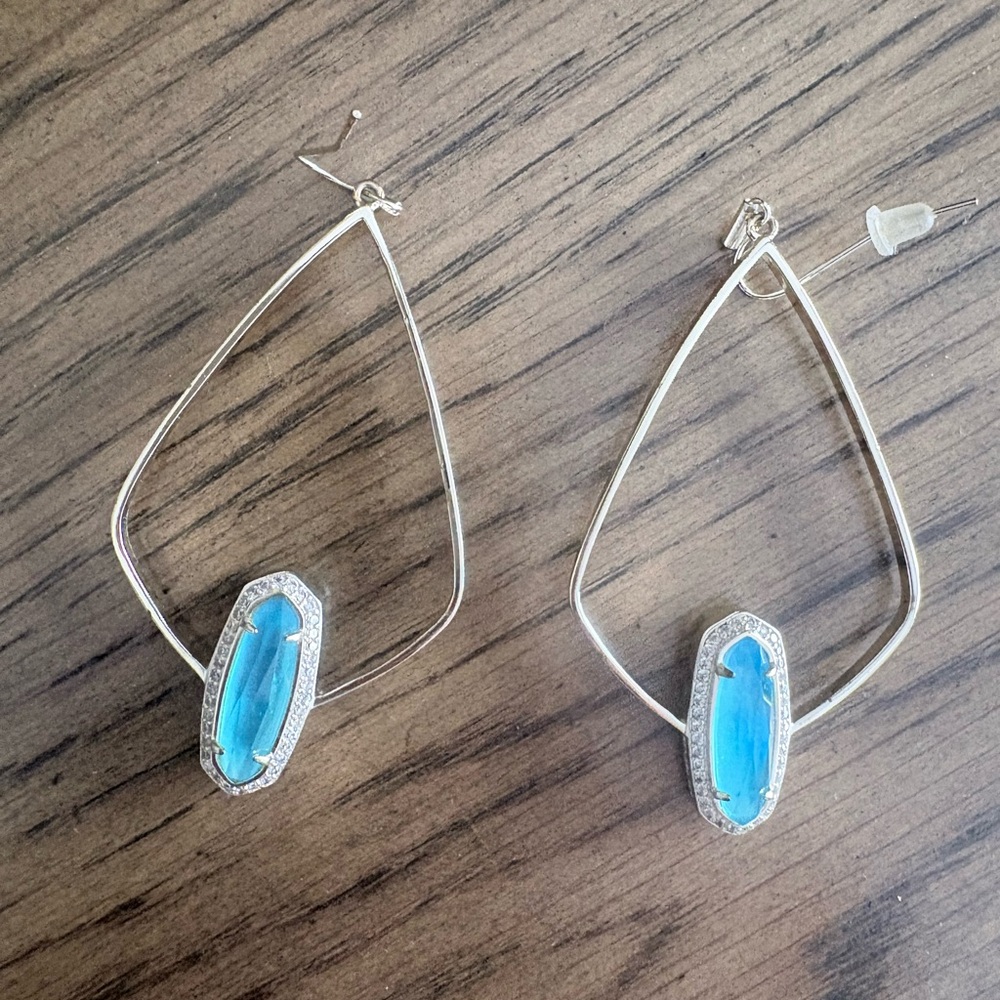 Kendra Scott Silver Earrings with Light Blue Aqua Stones
